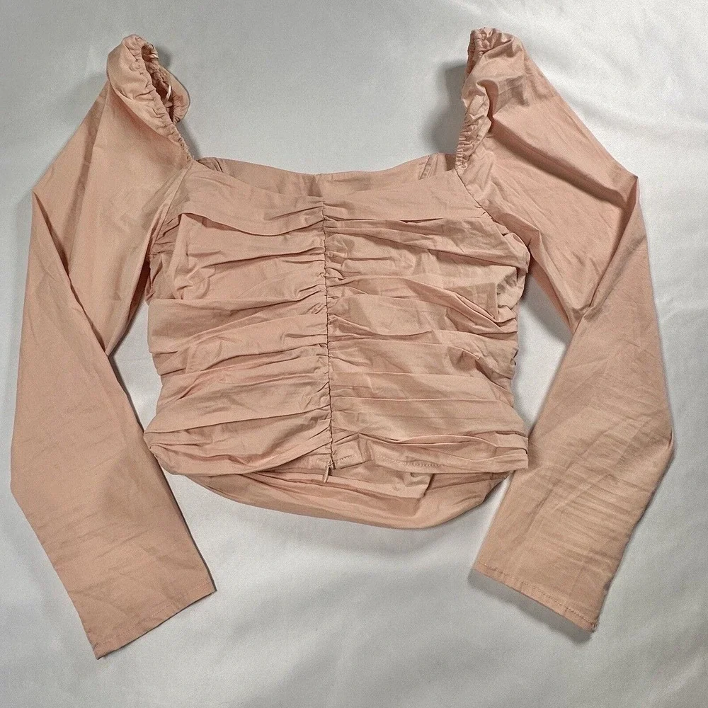 ASTR the Label Blush Sweetheart Ruched Puff Long Sleeve‎ Blouse Size Medium